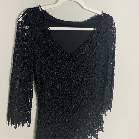 Nicole Bakti Assymetrical Lace Black 3/4 Sleeve Shirt Womens XS - Picture 2 of 10